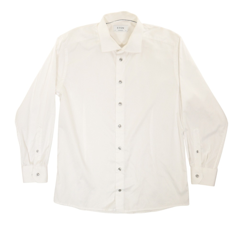 Eton Dress Shirt Men 16.5 42 Contemporary Fit Twill Button Up White Cotton